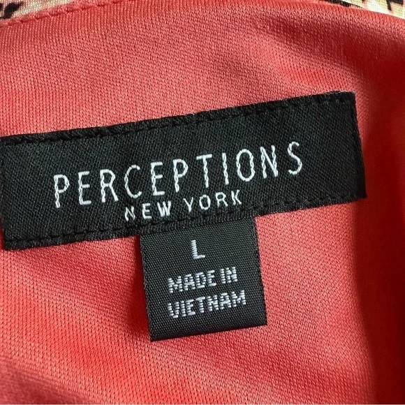 Perceptions Women’s Size L 2-Piece Dress Jacket Set Coral Print Career Church - Picture 9 of 12